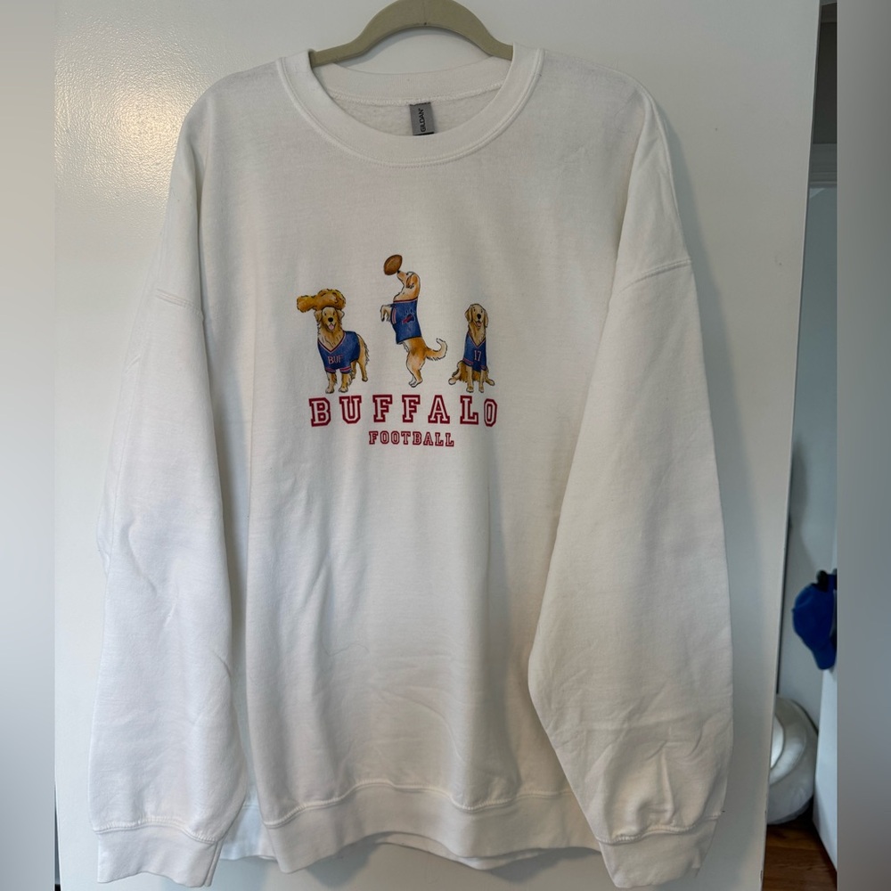 Buffalo Bills Golden Retriever Chicken Wing Hat Football White Sweatshirt